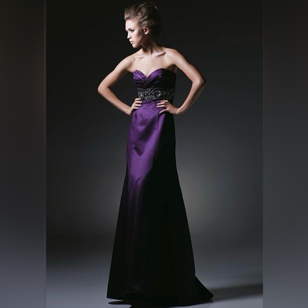 Love Eggplant Satin formal gown with beaded waist